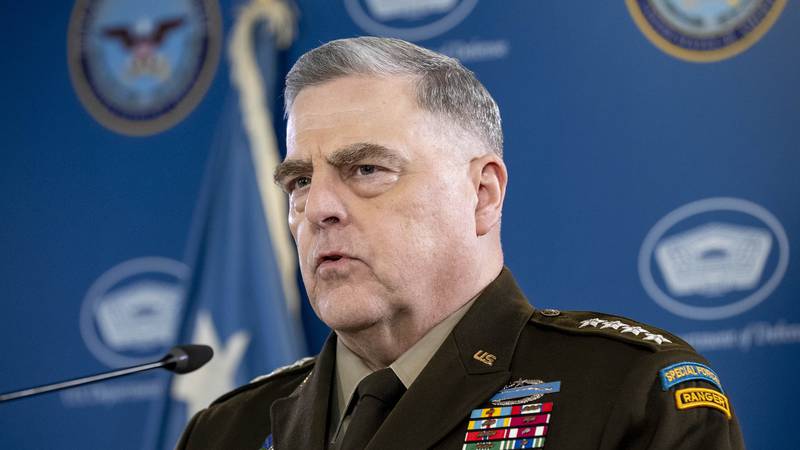 Gen. Mark Milley, chairman of the Joint Chiefs of Staff, speaks during a briefing with...