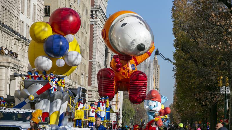 FILE - The Astronaut Snoopy balloon is on Central Park West in New York City during Macy's...